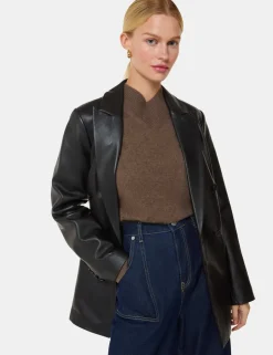 Aliza Leather Double Breasted Waisted Blazer