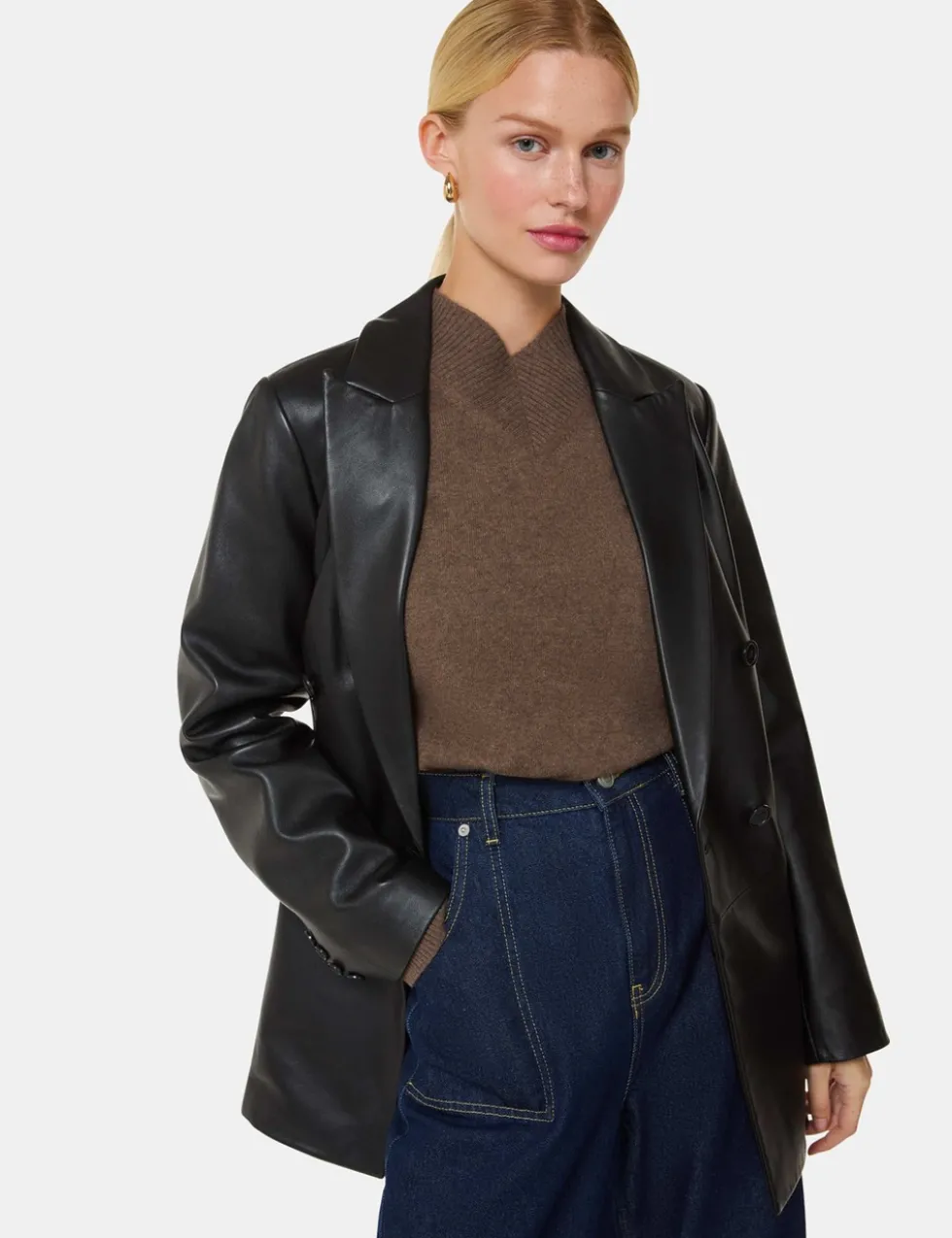 Aliza Leather Double Breasted Waisted Blazer