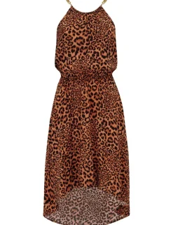 Amber Gold Chain High Neck Woven Beach Dress