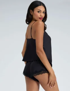 Amelia Satin Lace Trim Cami Shortie Set
