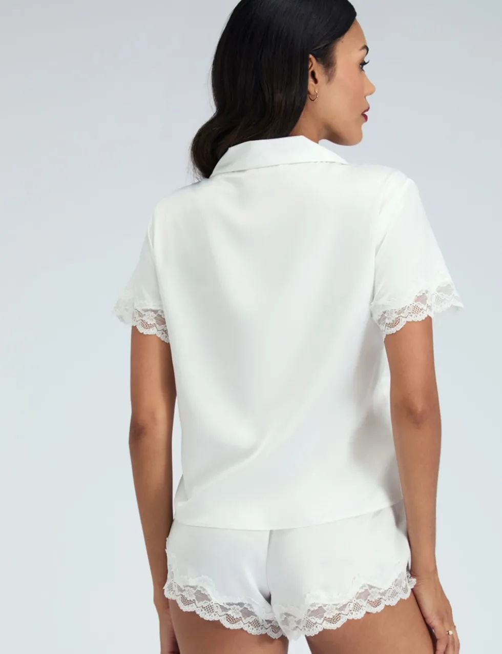Amelia Satin Lace Trim Revere Shortie Set