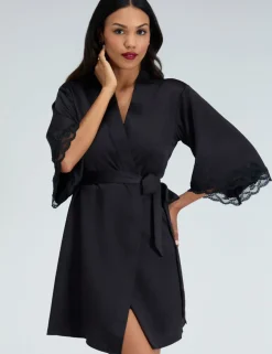 Amelia Satin Lace Trim Robe