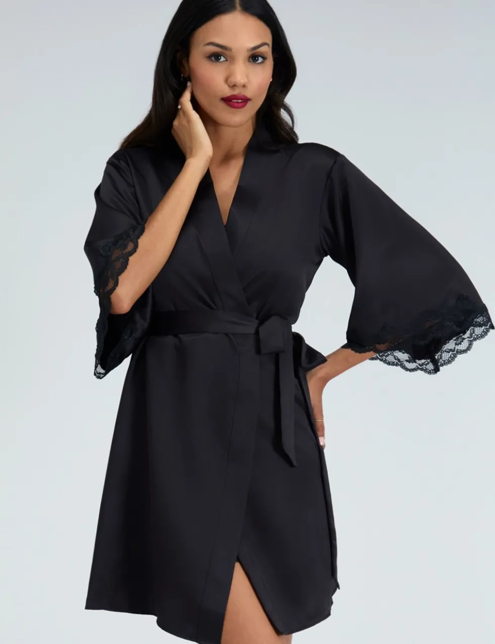 Amelia Satin Lace Trim Robe