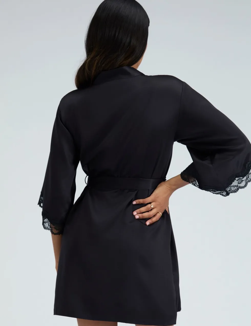 Amelia Satin Lace Trim Robe