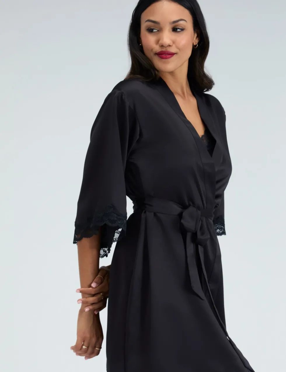 Amelia Satin Lace Trim Robe