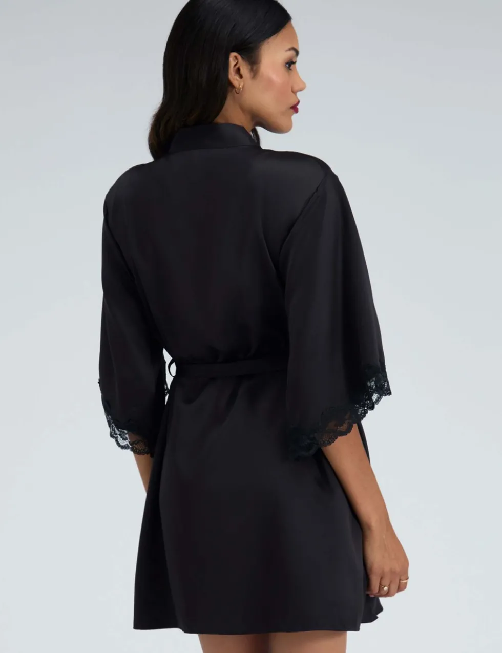Amelia Satin Lace Trim Robe
