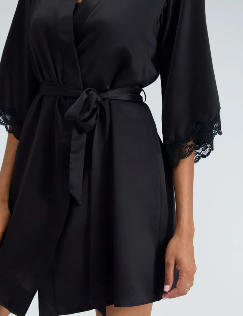 Amelia Satin Lace Trim Robe