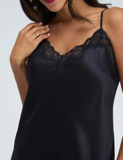 Amelia Satin Strappy Lace Trim Chemise