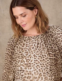 Animal Print Blouson Sleeve Popover Blouse