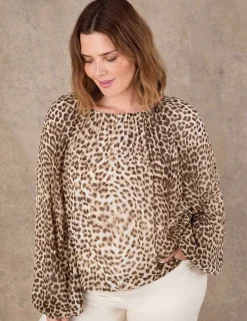 Animal Print Blouson Sleeve Popover Blouse