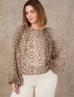 Animal Print Blouson Sleeve Popover Blouse