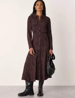 Animal Print Button Through Midi Shirt Dress