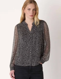 Animal Print Frill Detail Blouse
