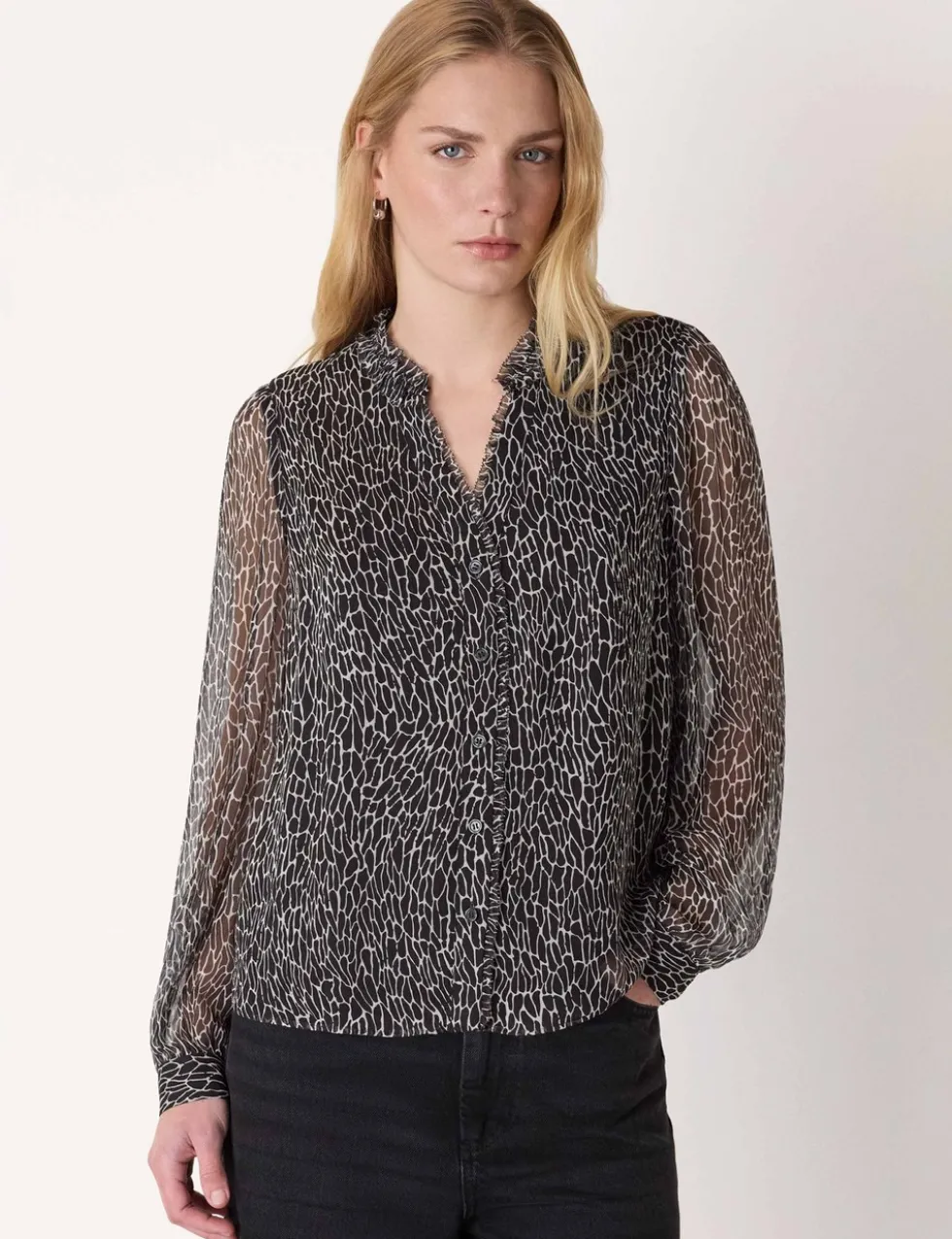 Animal Print Frill Detail Blouse