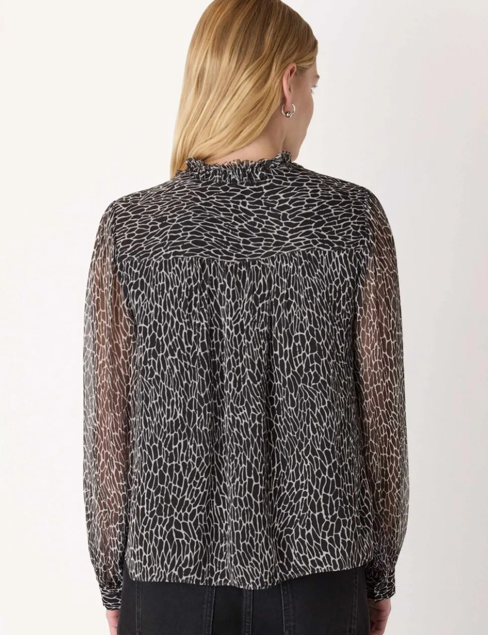 Animal Print Frill Detail Blouse