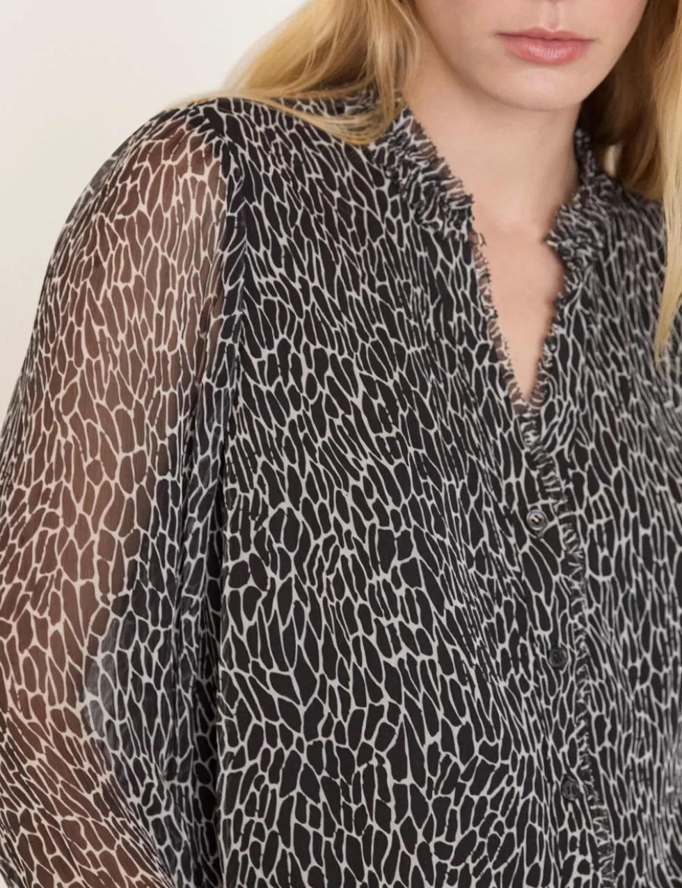Animal Print Frill Detail Blouse