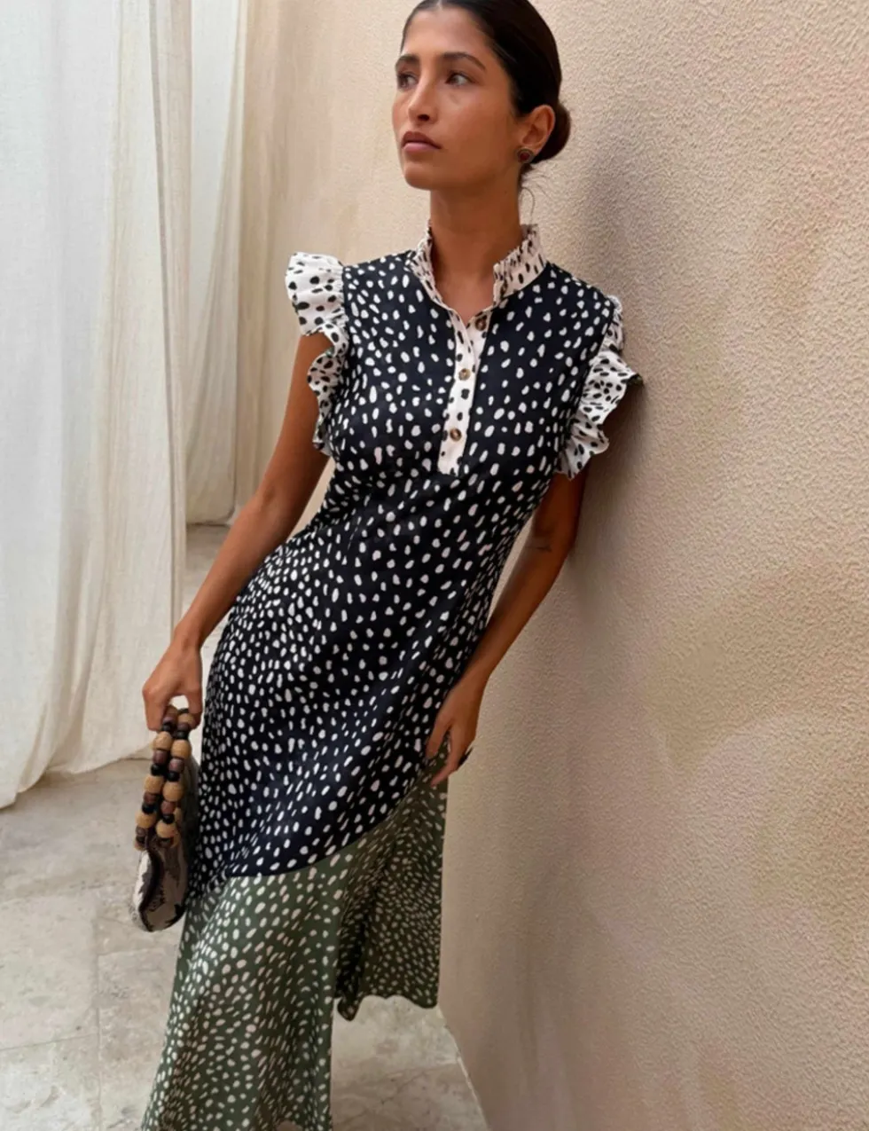 Animal Print High Neck Maxi Skater Dress
