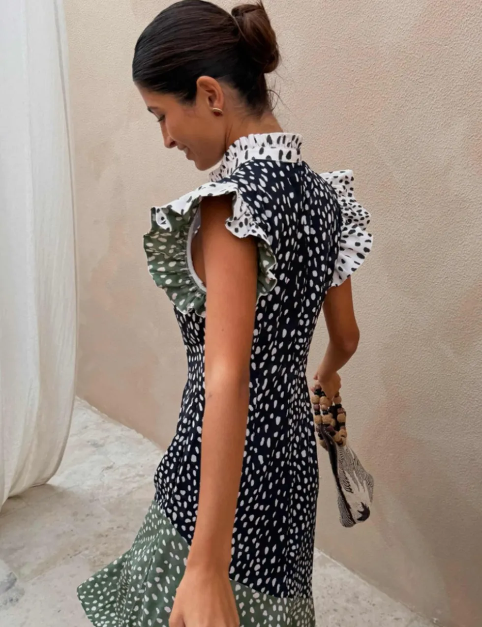 Animal Print High Neck Maxi Skater Dress