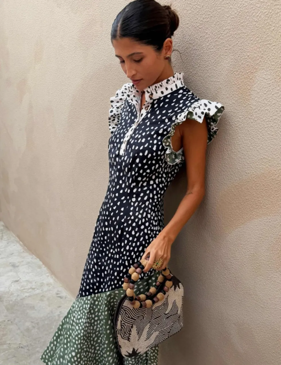Animal Print High Neck Maxi Skater Dress