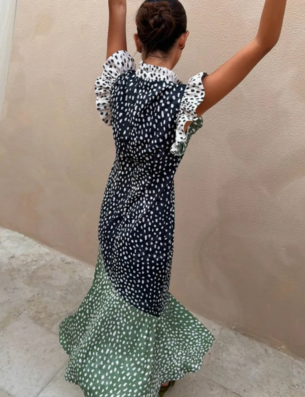 Animal Print High Neck Maxi Skater Dress