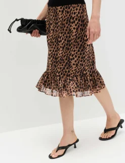 Animal Print Ruffle Hem Midi Tiered Skirt