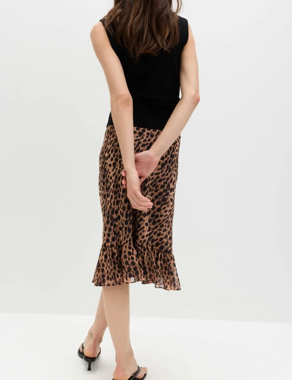 Animal Print Ruffle Hem Midi Tiered Skirt