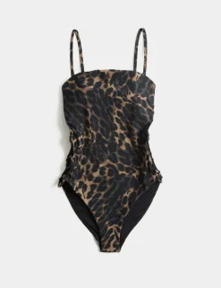 Animal Print Side Detail Bandeau Swimsuit