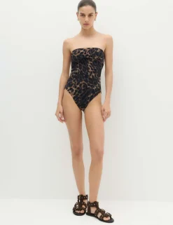 Animal Print Side Detail Bandeau Swimsuit
