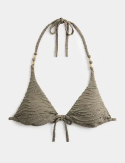 Animal Print Textured Triangle Bikini Top
