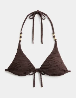 Animal Print Textured Triangle Bikini Top