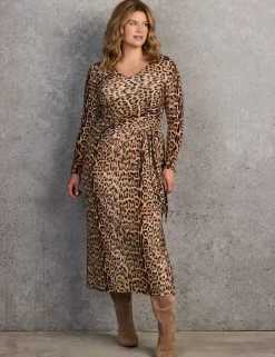 Animal Print Tie Front Midi Wrap Dress