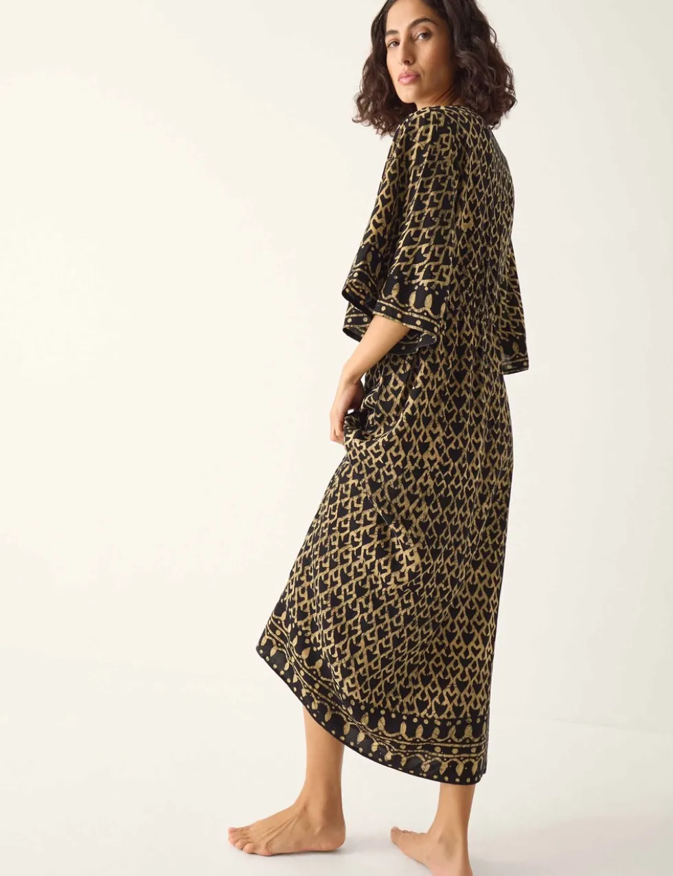 Animal Print V-Neck Midi Kaftan Dress