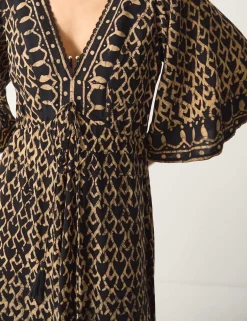 Animal Print V-Neck Midi Kaftan Dress