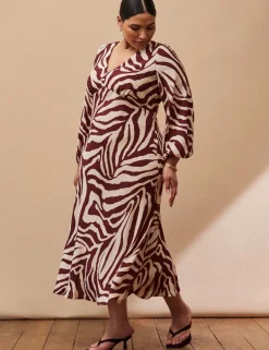 Animal Print V-Neck Midi Tea Dress