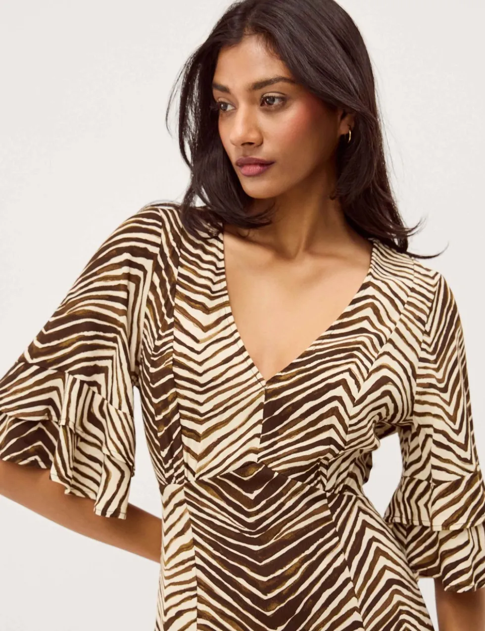 Animal Print V-Neck Midi Tea Dress