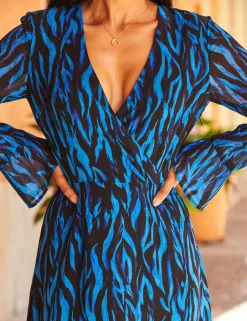Animal Print V-Neck Mini Wrap Dress