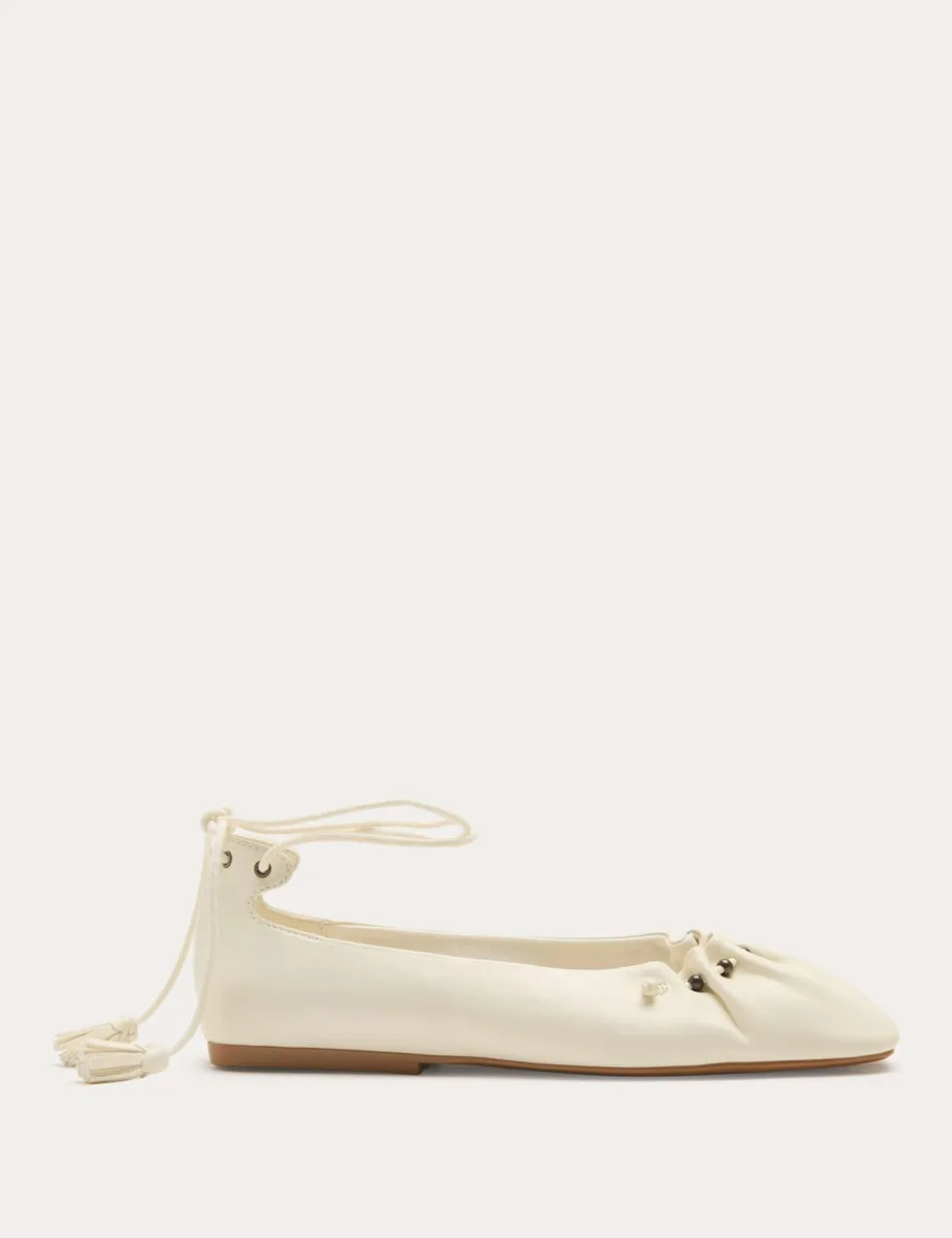 Ankle Tie Up Bead Detail Flat Ballet Pumps
