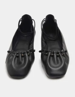 Ankle Tie Up Bead Detail Flat Ballet Pumps