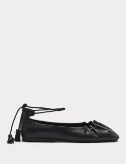 Ankle Tie Up Bead Detail Flat Ballet Pumps