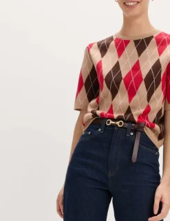 Argyle Crew Neck Slim Fit Knitted Top