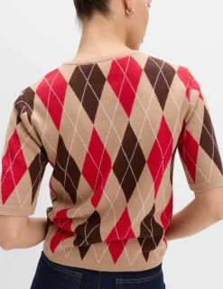 Argyle Crew Neck Slim Fit Knitted Top