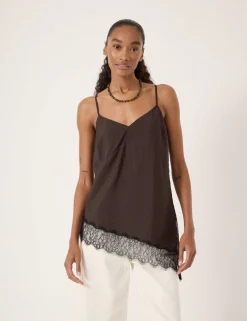 Asymmetric Lace Trim Cami Top