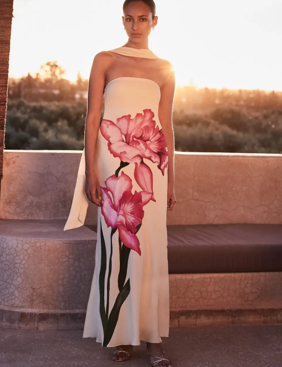 Aurora Yellow Floral Scarf Detail Bandeau Dress