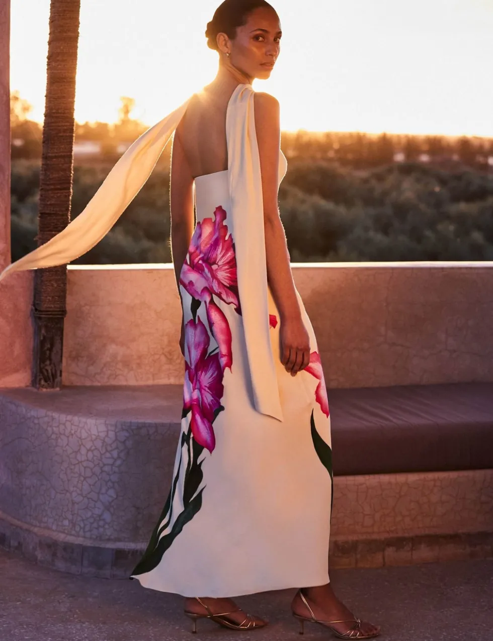 Aurora Yellow Floral Scarf Detail Bandeau Dress