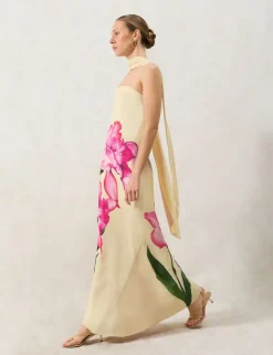 Aurora Yellow Floral Scarf Detail Bandeau Dress