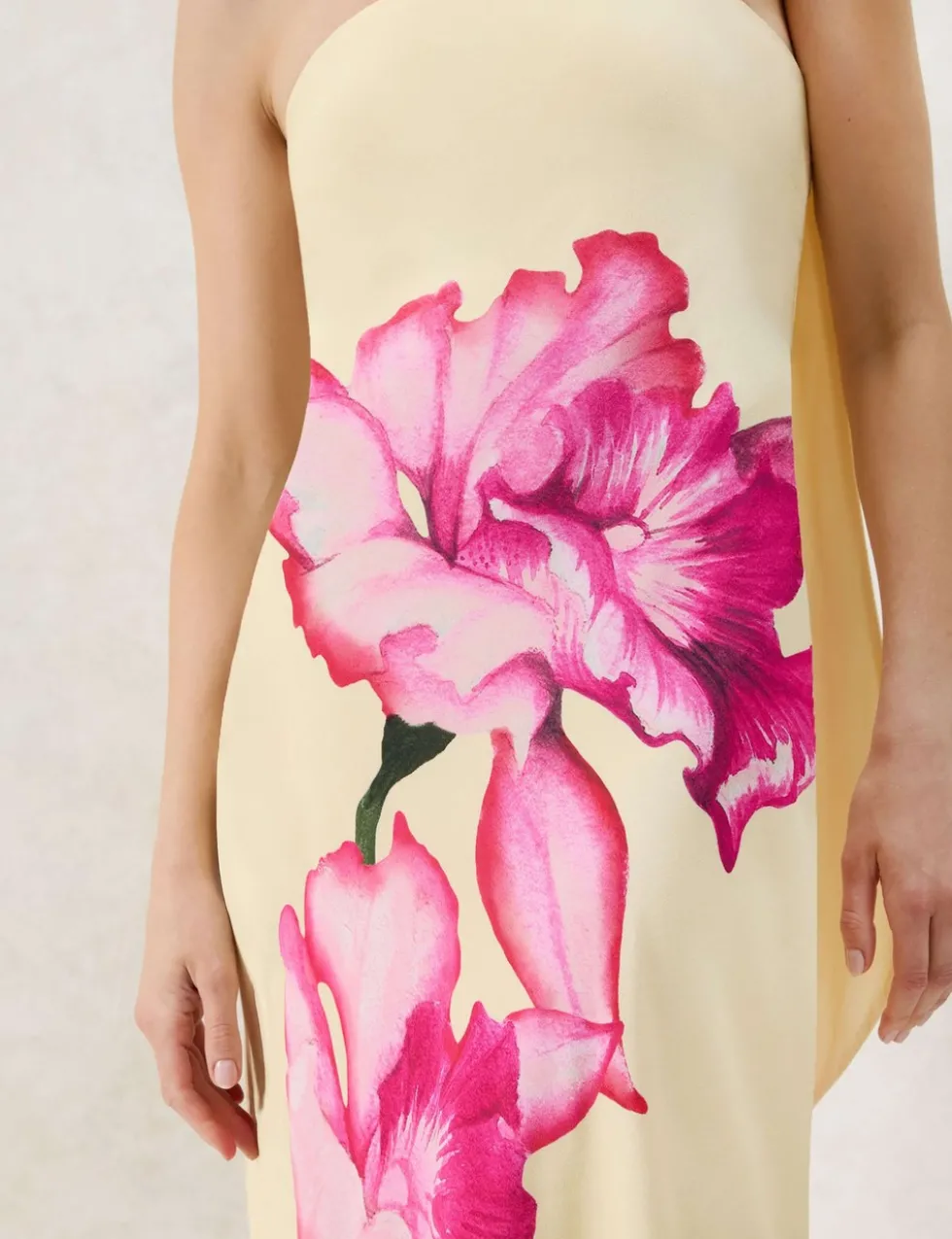 Aurora Yellow Floral Scarf Detail Bandeau Dress