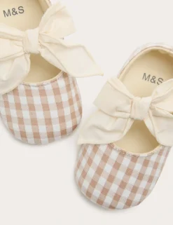 Baby Check Bow Pram Shoes (0-18 Mths)