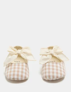 Baby Check Bow Pram Shoes (0-18 Mths)
