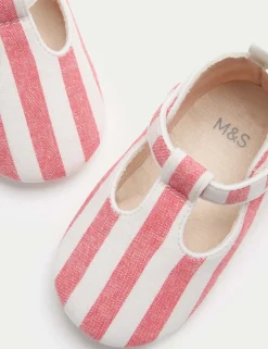 Baby Stripe T-Bar Pram Shoes (0-18 Mths)