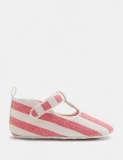 Baby Stripe T-Bar Pram Shoes (0-18 Mths)